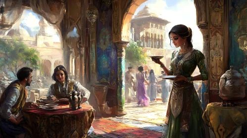 Traditional Indian Palace Scene with Woman