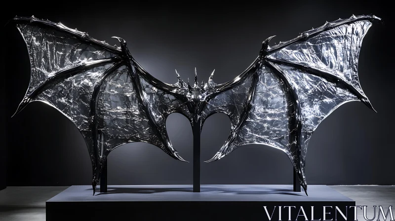 AI ART Gothic Metal Wings Art Piece