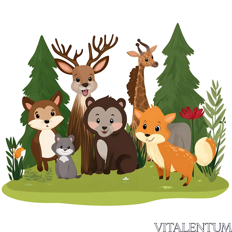 Cute Cartoon Forest Animal Companions AI Image