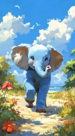 Charming Elephant in a Floral Landscape