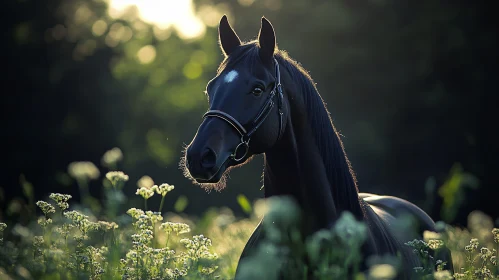 Graceful Horse Amid Wildflowers