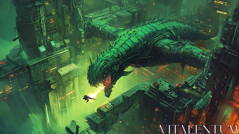 AI ART Emerald Dragon Cityscape