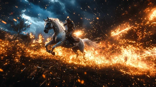 Armored Knight Riding Through Flames