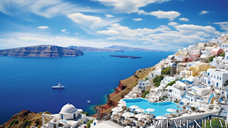 Greek  Art Inspired Coastal Landscape AI Image