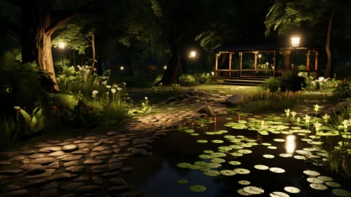 Lush Nightscape Rendered in Unreal Engine - Asian-Inspired Botanical Abundance