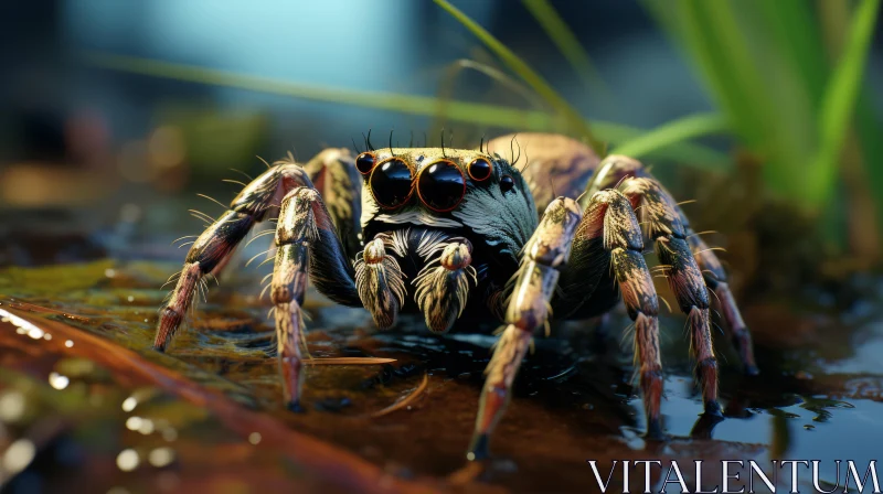 Stunning Spider Illustration near Water - Rendered in Cinema4D AI Image