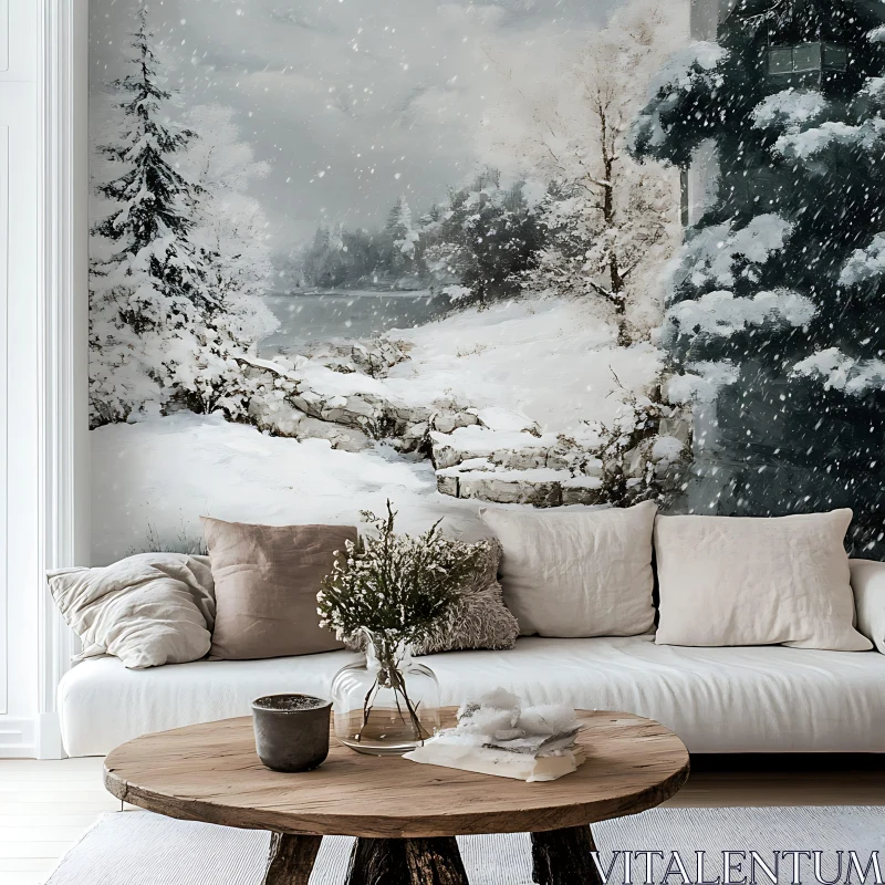 Tranquil Winter Scene in Modern Living Room AI Image