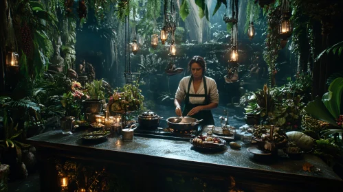 Culinary Alchemist in Verdant Kitchen