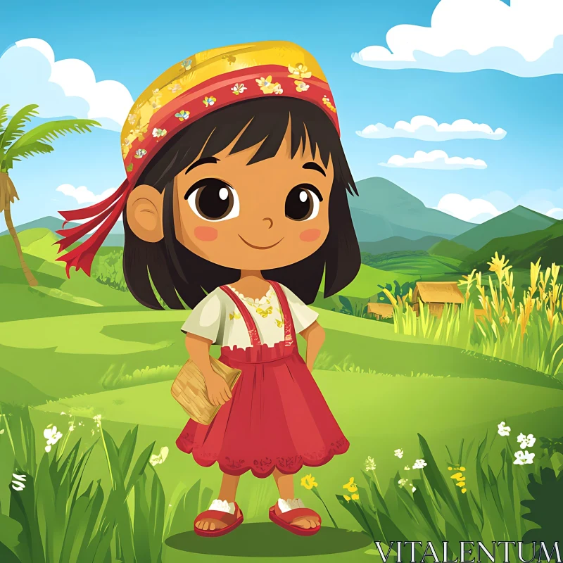 AI ART Cartoon Girl in Landscape