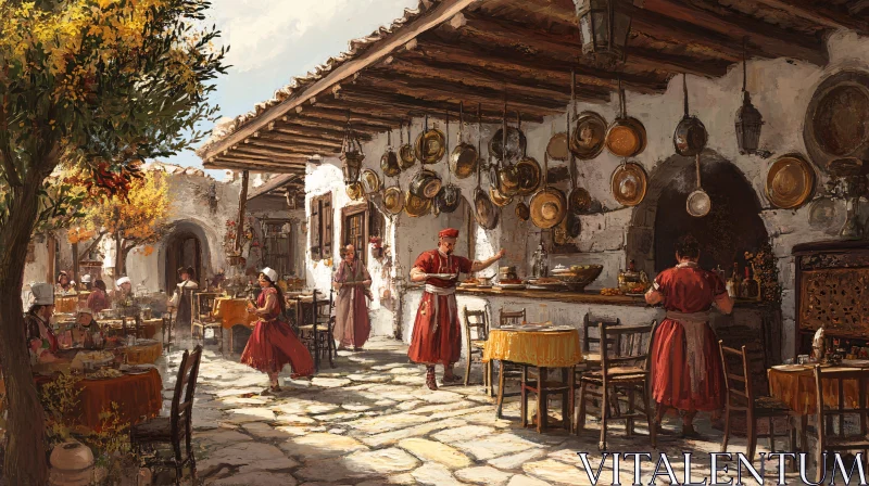 Vintage Restaurant with Stone Architecture AI Image