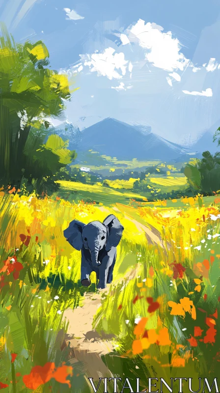 Serene Elephant in Bright Nature AI Image