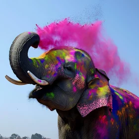 Elephant in Holi Powder