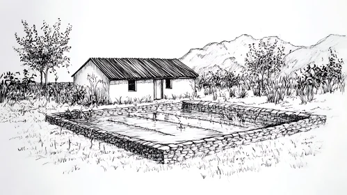 Architectural Sketch of Rural Home