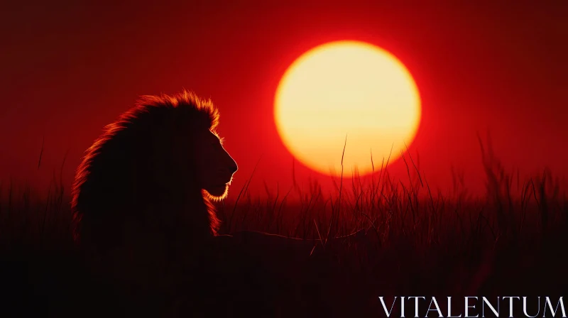 AI ART Silhouette of Lion at Sunset