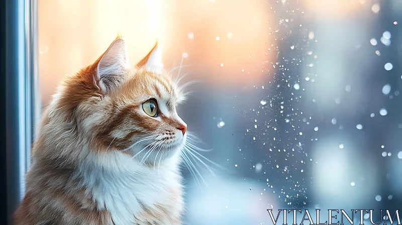 AI ART Tranquil Cat and Snowy Sunset