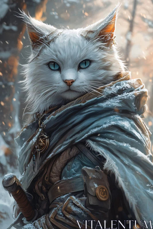 AI ART Armored Cat in Snowy Woods