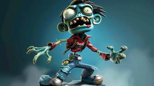 3D Rendered Cartoon Zombie with Terrified Expression