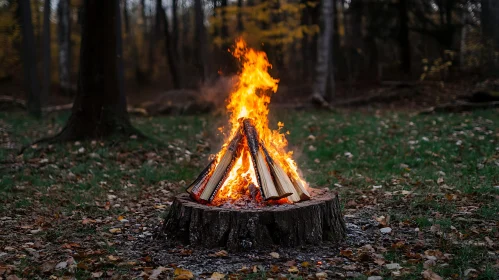 Bright Campfire in Forest