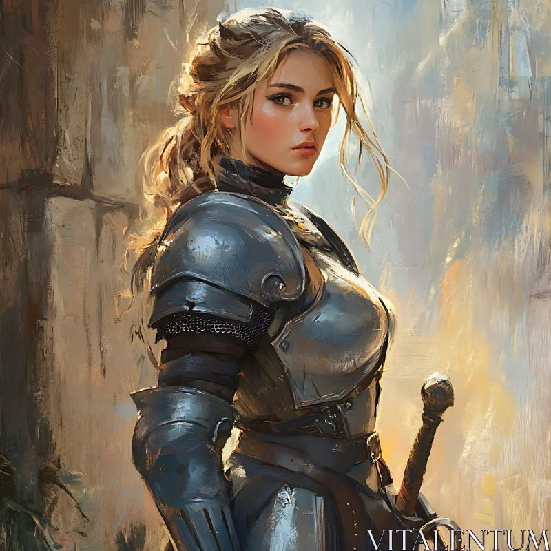 Armored Woman with Sword AI Image