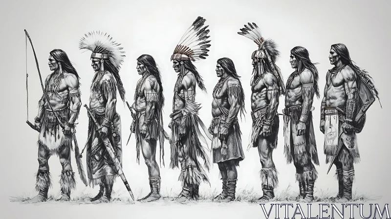 AI ART Monochrome Native American Warriors Illustration