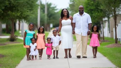 Happy Family Walking Together Outdoors