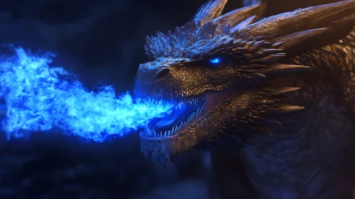 Fantasy Dragon Breathing Blue Flames