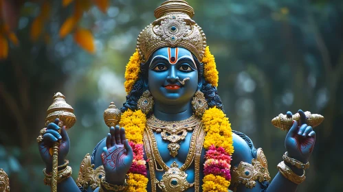 Blue Deity with Floral Garlands