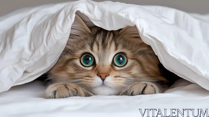 Inquisitive Kitten Under Blanket AI Image