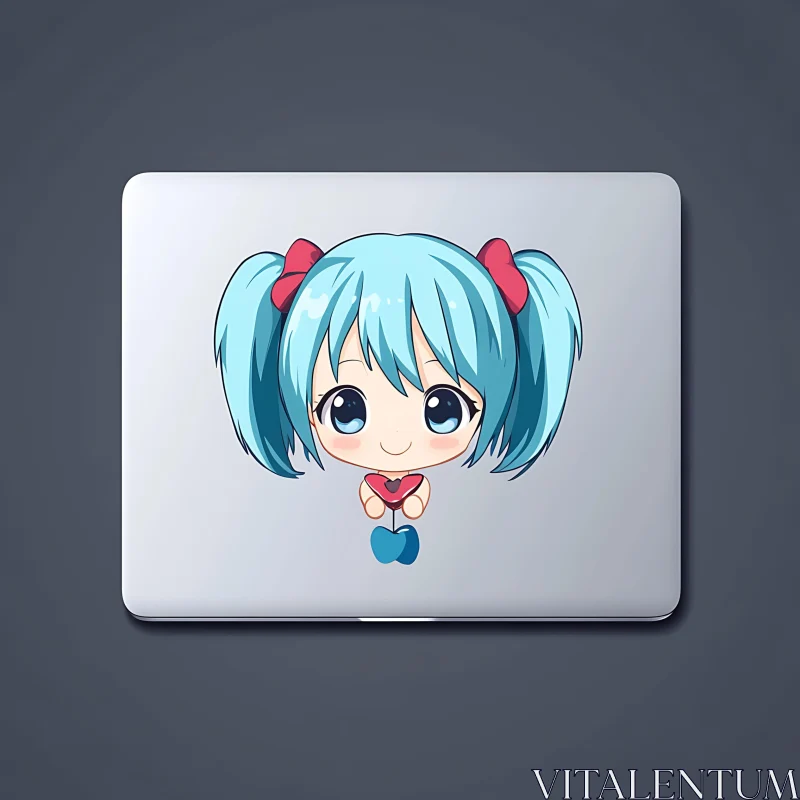 Charming Chibi Anime Character Sticker on Laptop AI Image