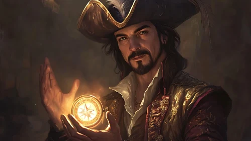 Pirate Holding Compass Portrait