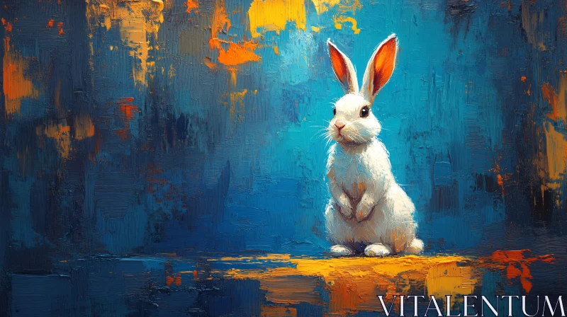 Abstract Bunny Artwork in Blue and Orange Tones AI Image