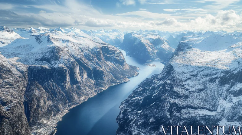 Snow-Covered Mountain Range and Fjord AI Image