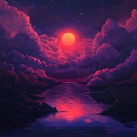 Tranquil River Sunset with Clouds