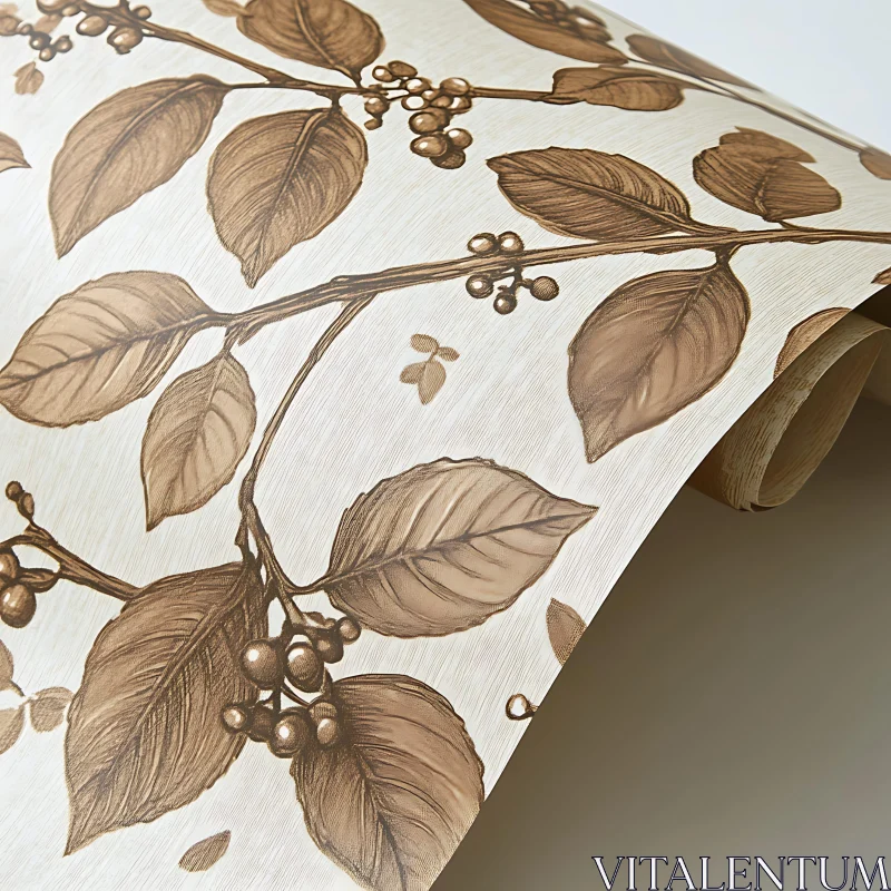 Detailed Leaf and Berry Illustration on Rolled Sheet AI Image