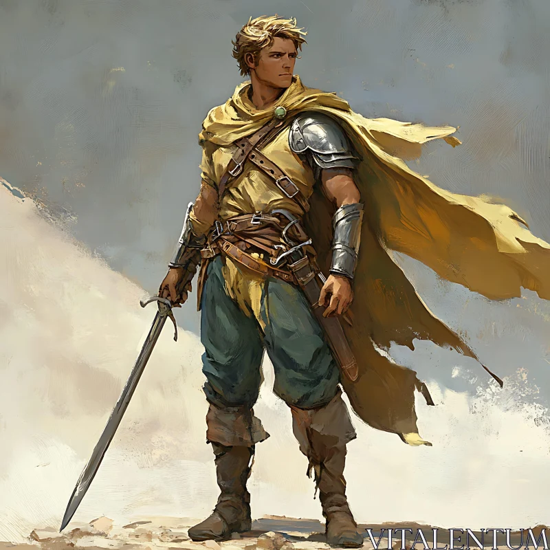 AI ART Heroic Warrior with Sword and Cape