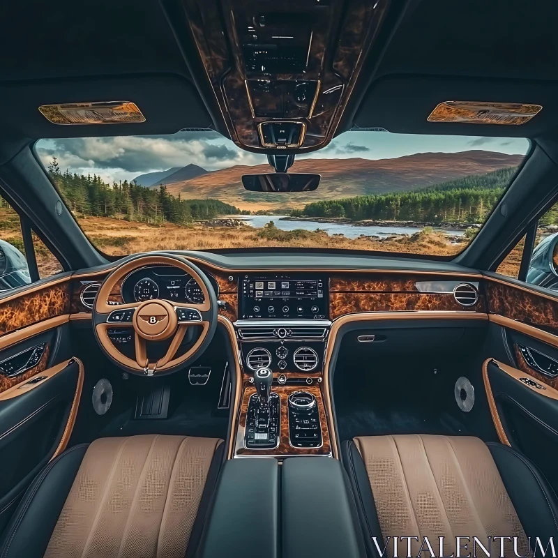 Opulent Car Interior Featuring Wood and Leather AI Image