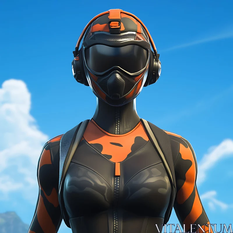 Stylized Female Character with Helmet and Headphones AI Image