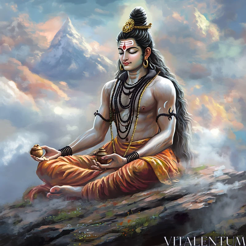 Meditative Deity Among Mountains: Spiritual Art AI Image