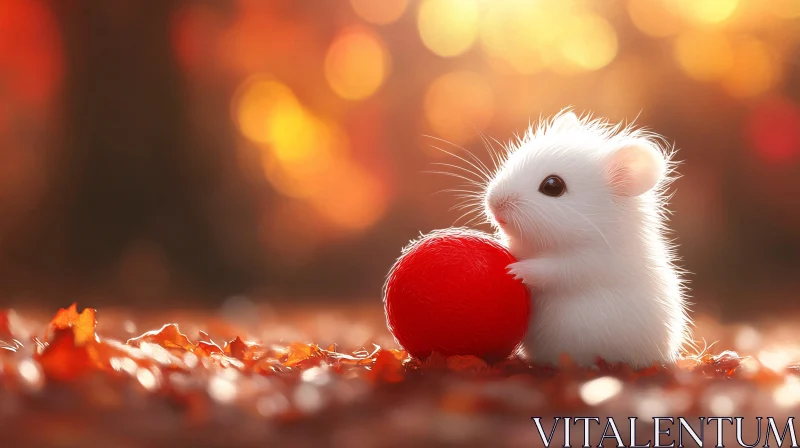 AI ART Hamster and Red Ball in Fall Setting