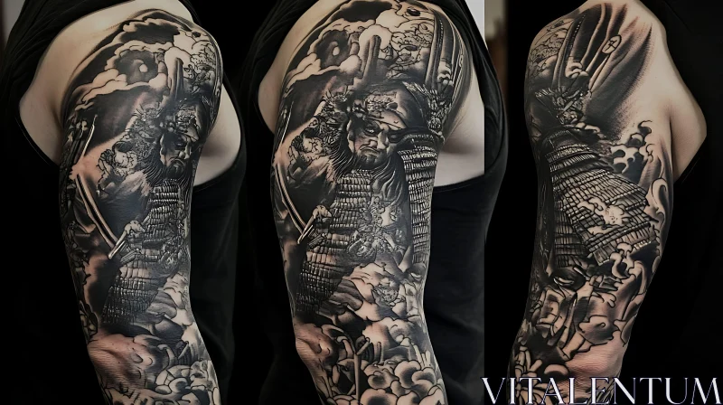 Monochromatic Tattoo of a Samurai Warrior AI Image