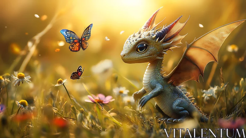 AI ART Dragon Cub in a Sunny Meadow