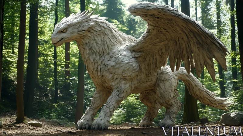 AI ART Winged Dragon in Sunlight Forest