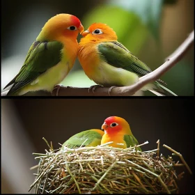 Lovebirds in nest