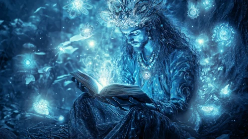 Mystical Wizard with Glowing Book