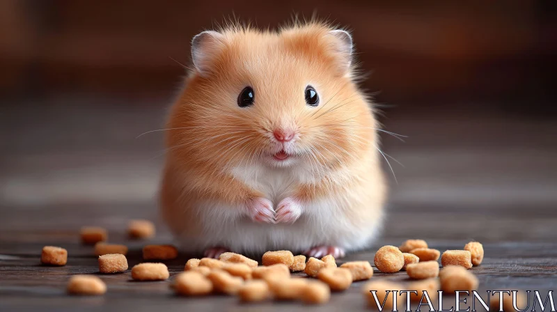 Cute Fluffy Hamster Among Kibble AI Image