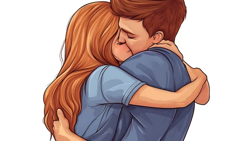 Illustration of Loving Couple Hugging