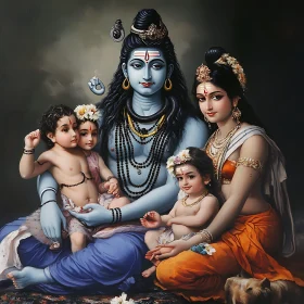 Serene Family Artwork with Traditional Attire