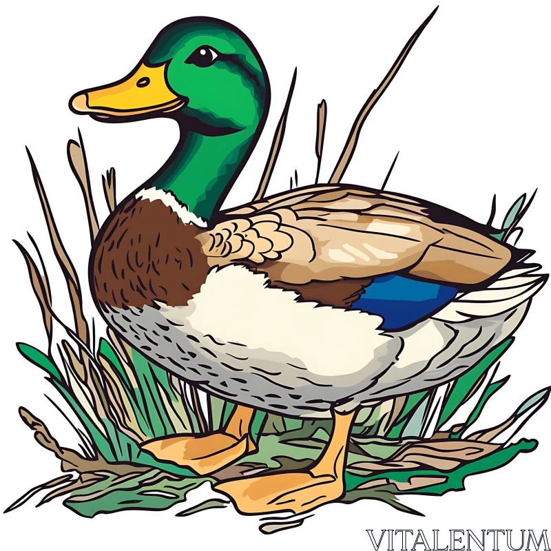 Cartoon Duck in Reeds AI Image