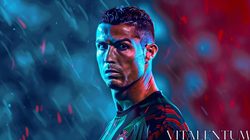 Cristiano Ronaldo in a Striking Blue and Red Lit Background AI Image