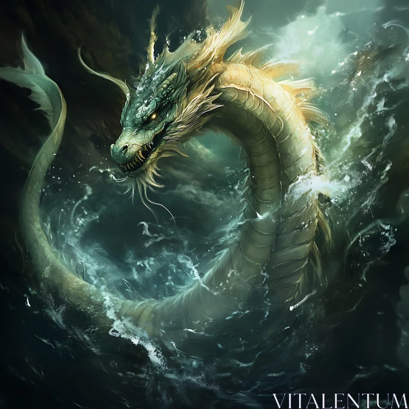 AI ART Aquatic Dragon in Ocean Depths